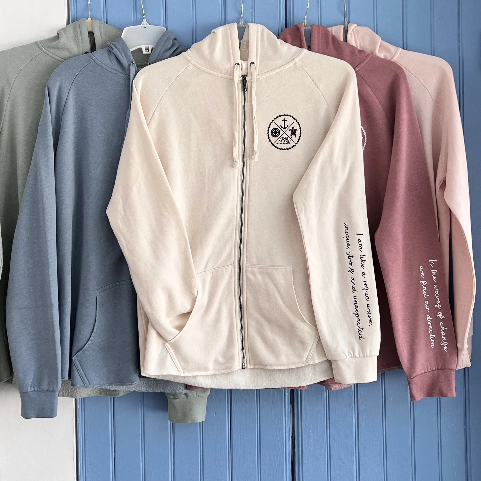 Crest Zip-up Hoodie GREEN SAGE - your choice of saying