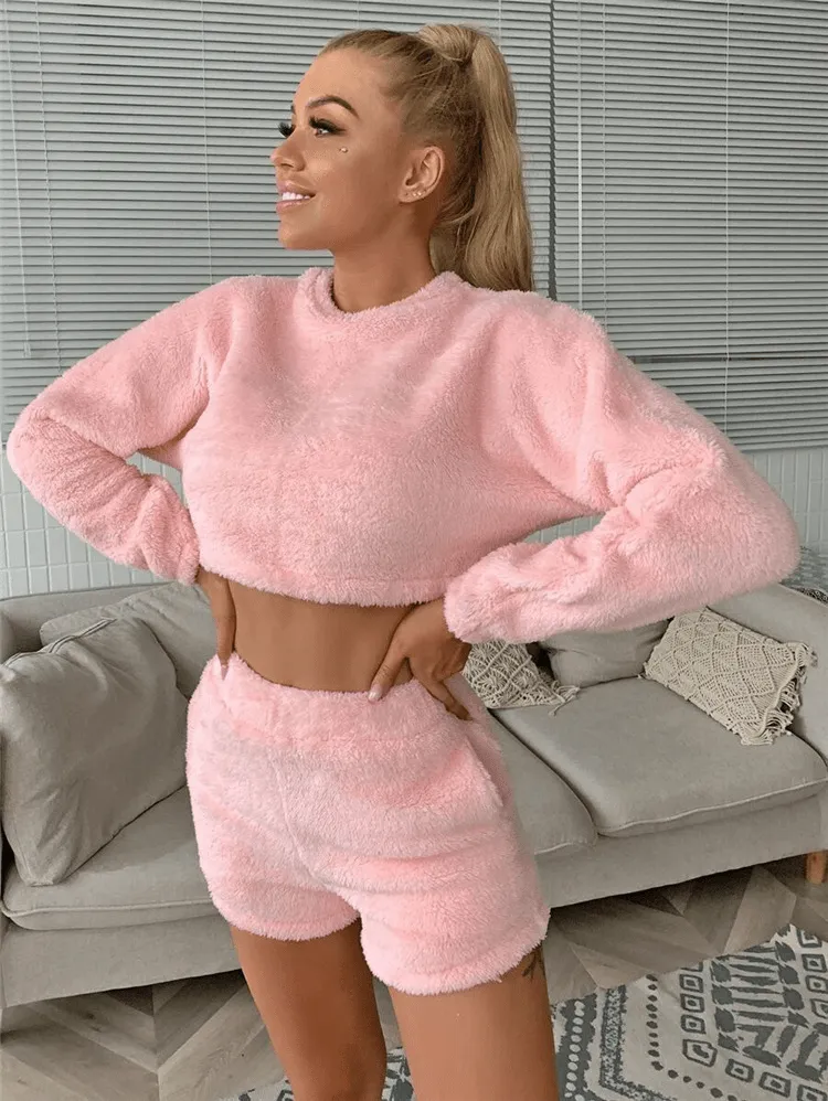 Cuddle Soft Fuzzy Top and Shorts Lounge Set