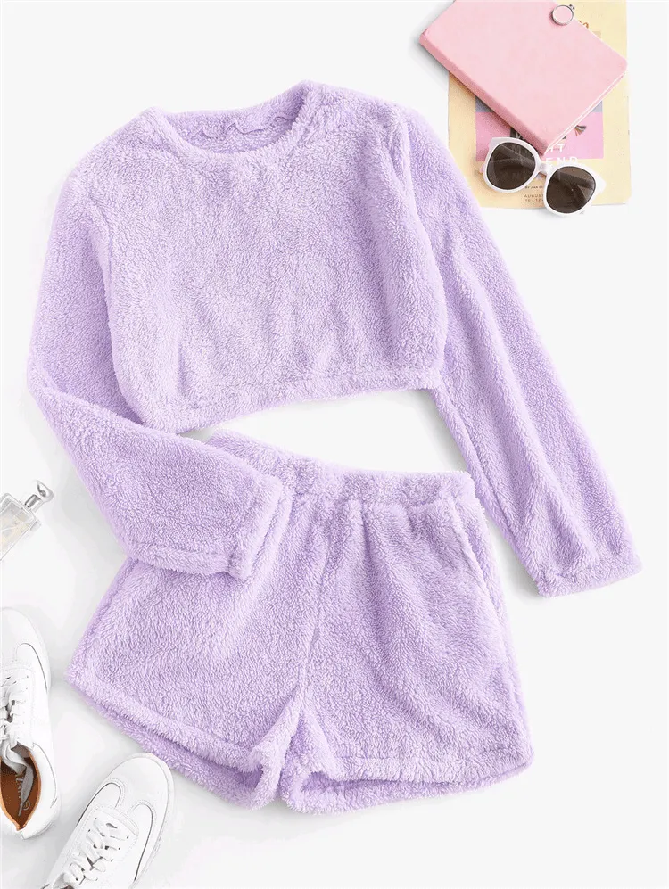 Cuddle Soft Fuzzy Top and Shorts Lounge Set