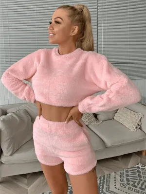 Cuddle Soft Fuzzy Top and Shorts Lounge Set