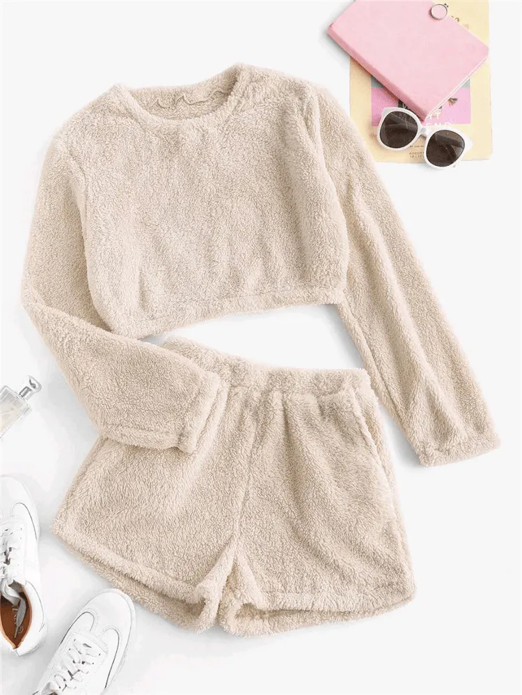 Cuddle Soft Fuzzy Top and Shorts Lounge Set