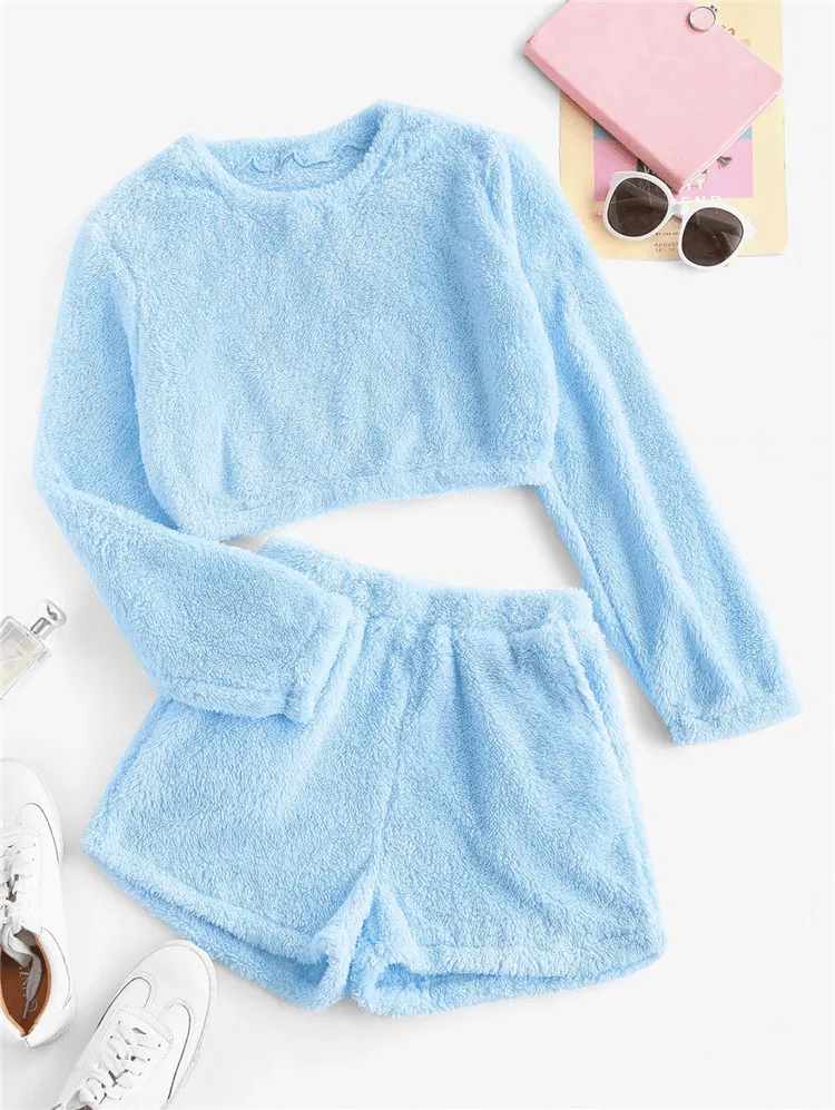 Cuddle Soft Fuzzy Top and Shorts Lounge Set