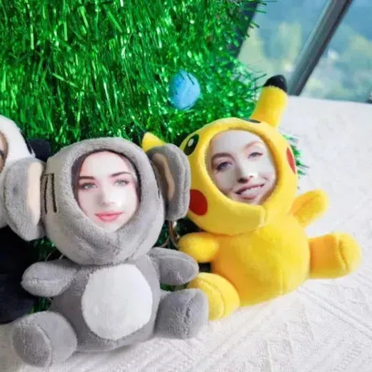 Custom 3D Plush Face Doll Keychain with Voice Recording