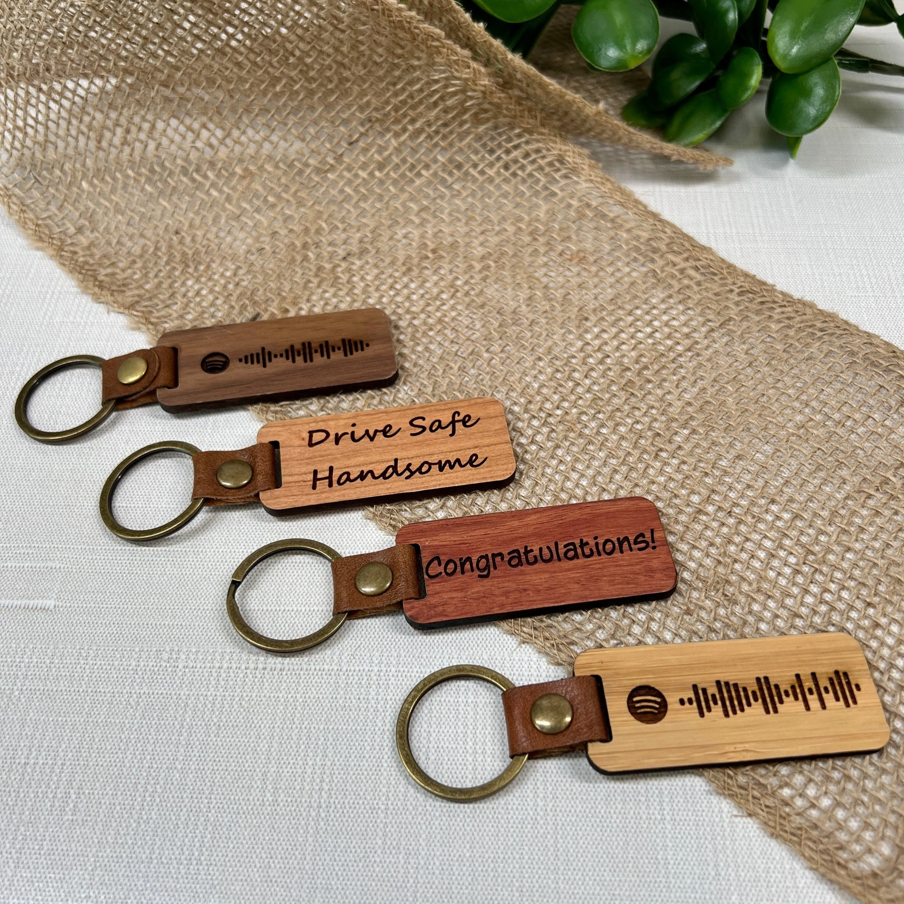 Custom Engraved Walnut, Cherry, Bamboo, and Rosewood Keychains