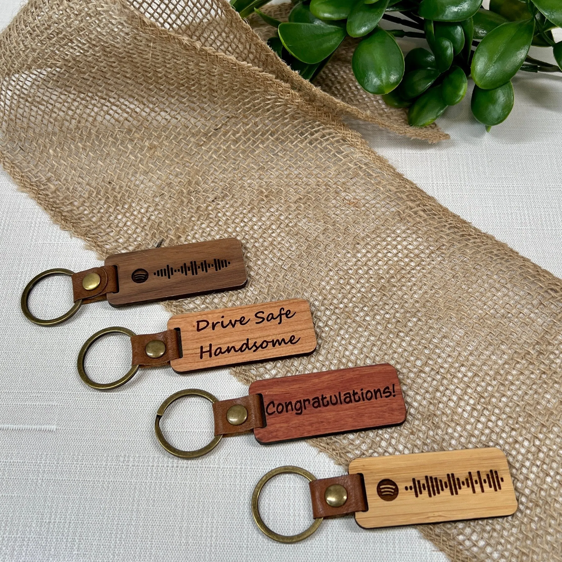 Custom Engraved Walnut, Cherry, Bamboo, and Rosewood Keychains