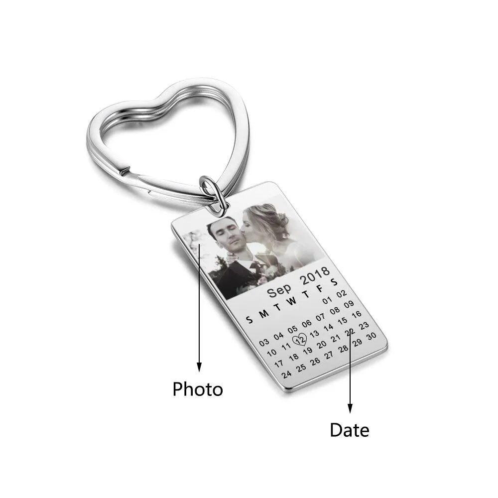 Custom Photo & Date Engraved Heart Keyring