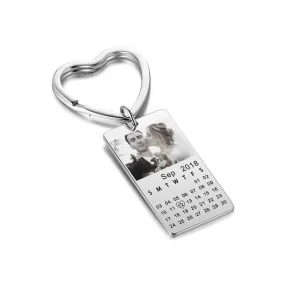 Custom Photo & Date Engraved Heart Keyring