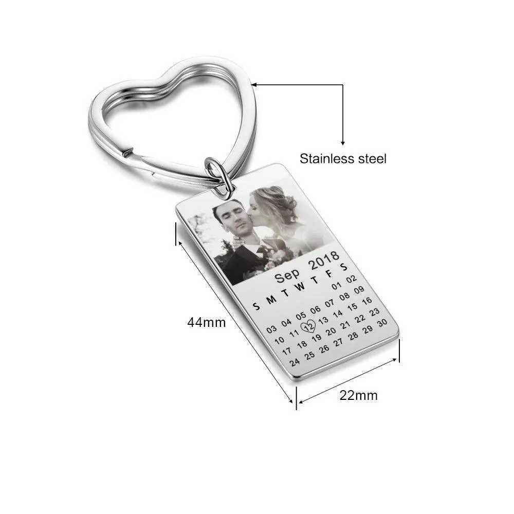 Custom Photo & Date Engraved Heart Keyring
