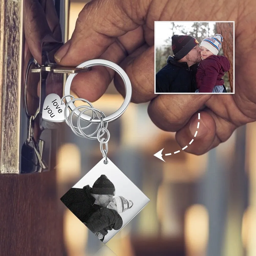 Customized Square Photo & Date Engraved Keychains