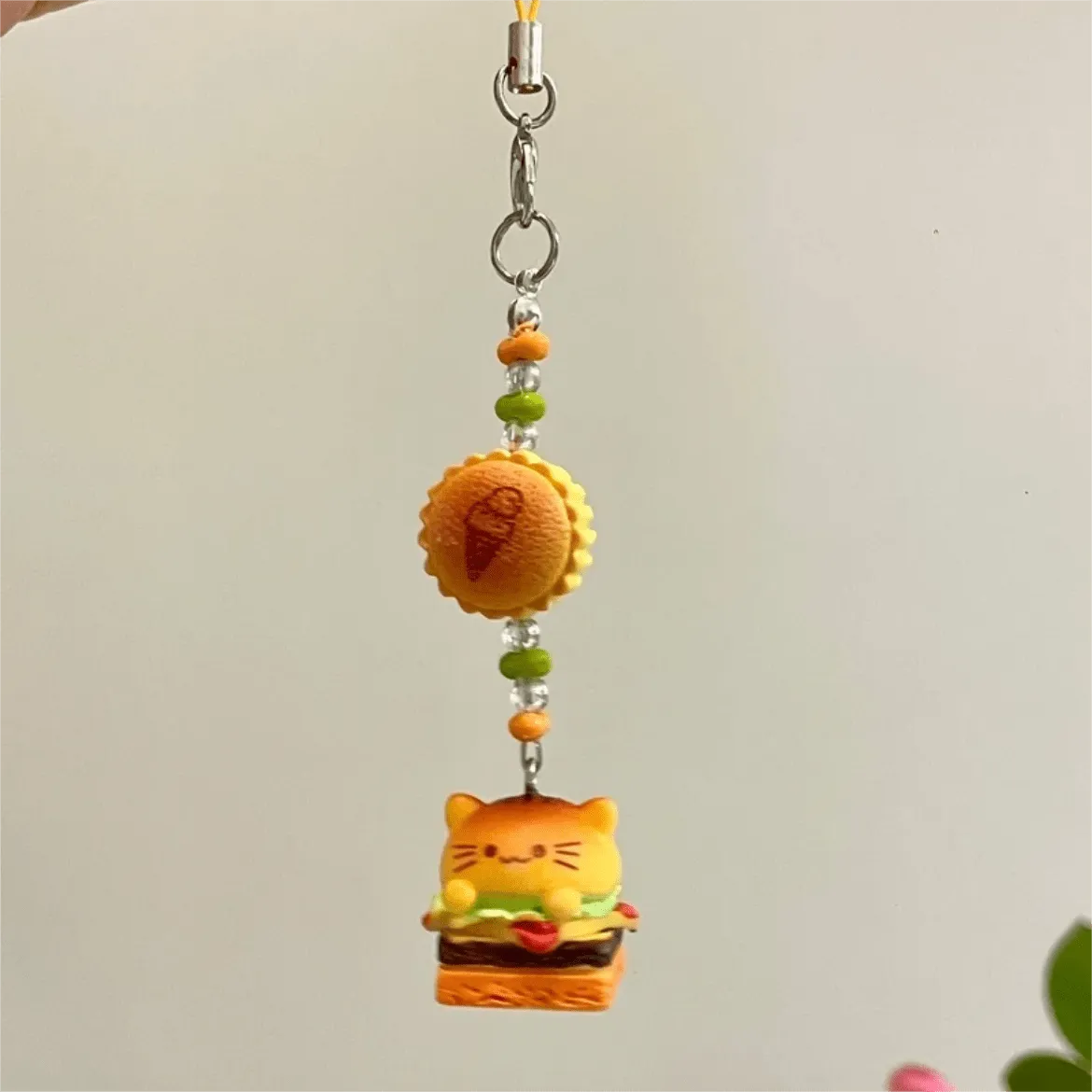 Cute Cat Puppy Hamburger Keychain Phone Strap