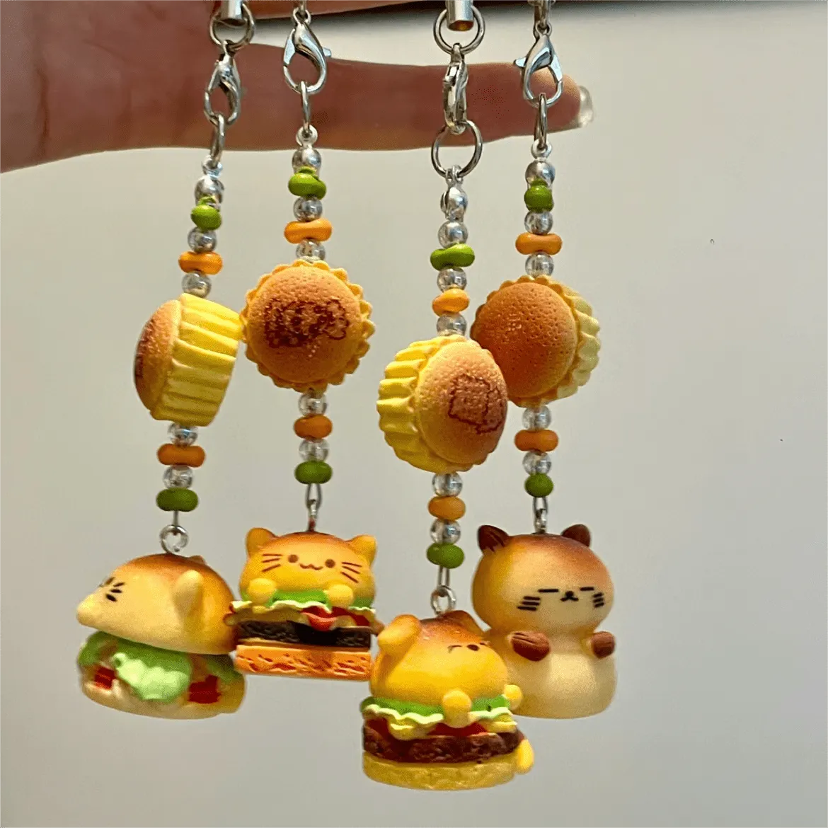 Cute Cat Puppy Hamburger Keychain Phone Strap