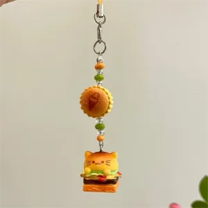 Cute Cat Puppy Hamburger Keychain Phone Strap