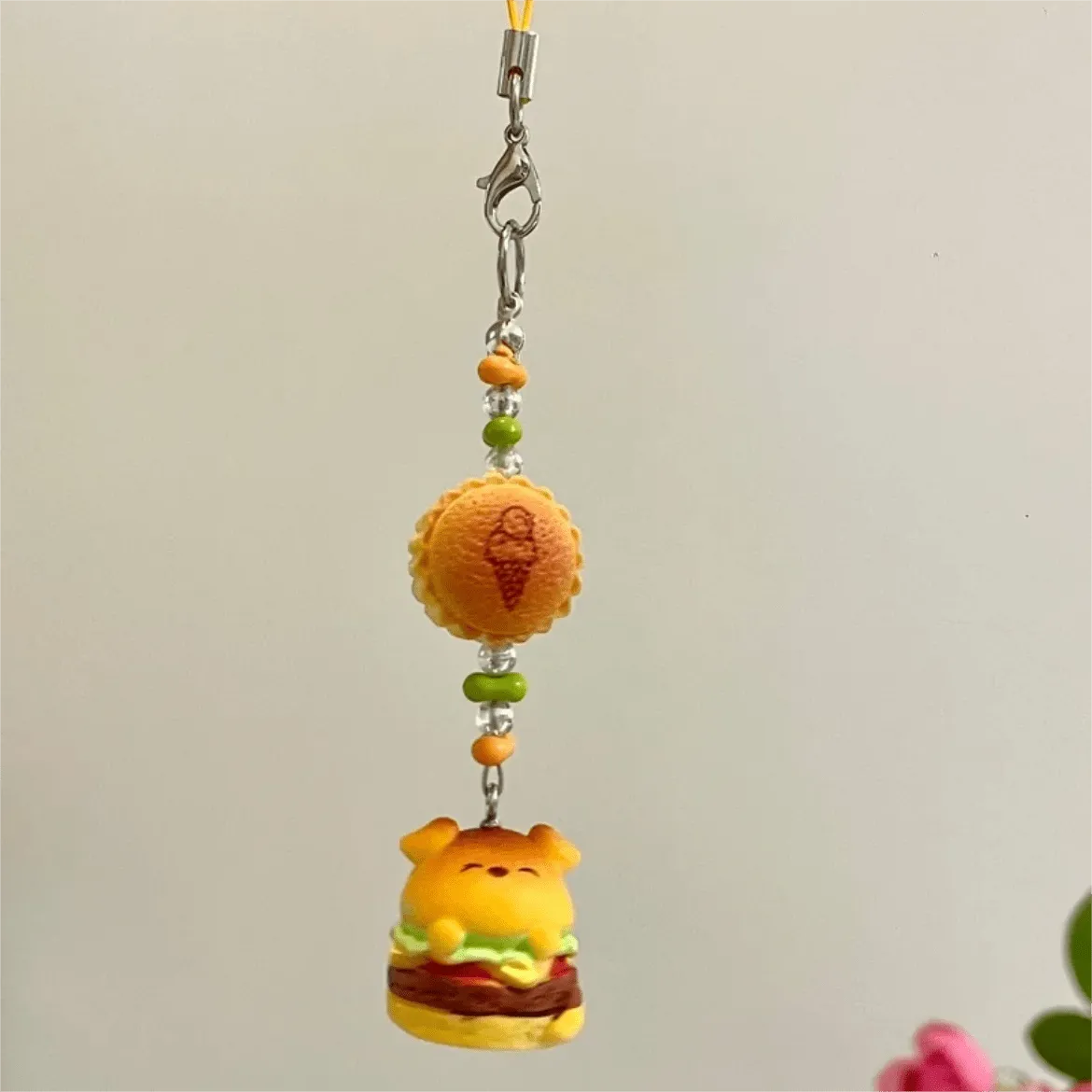 Cute Cat Puppy Hamburger Keychain Phone Strap