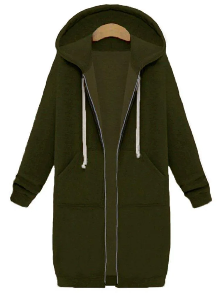 Cute Zip Up Long Hooded Jackets for Women