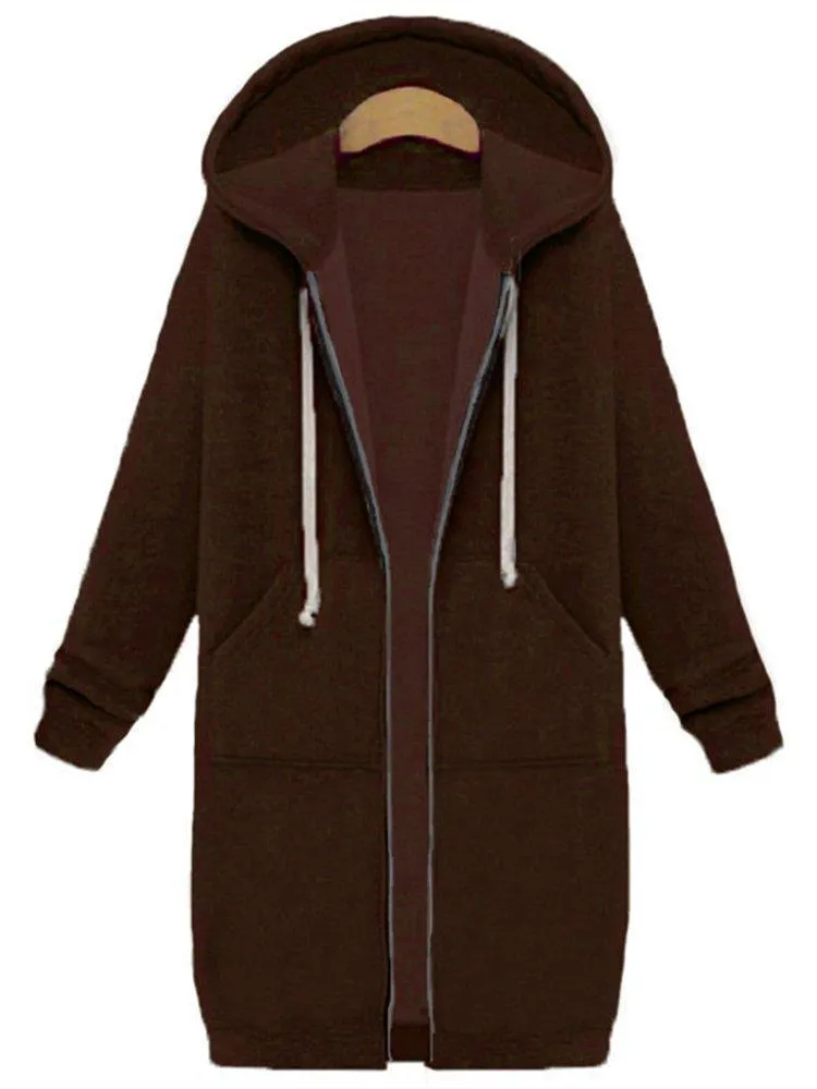 Cute Zip Up Long Hooded Jackets for Women
