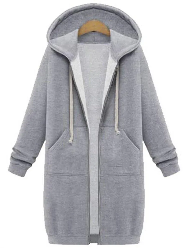Cute Zip Up Long Hooded Jackets for Women