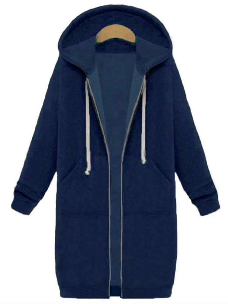 Cute Zip Up Long Hooded Jackets for Women