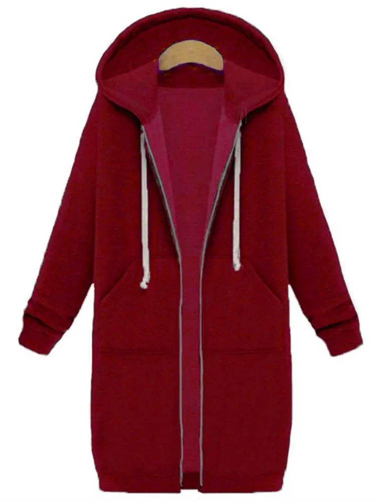 Cute Zip Up Long Hooded Jackets for Women