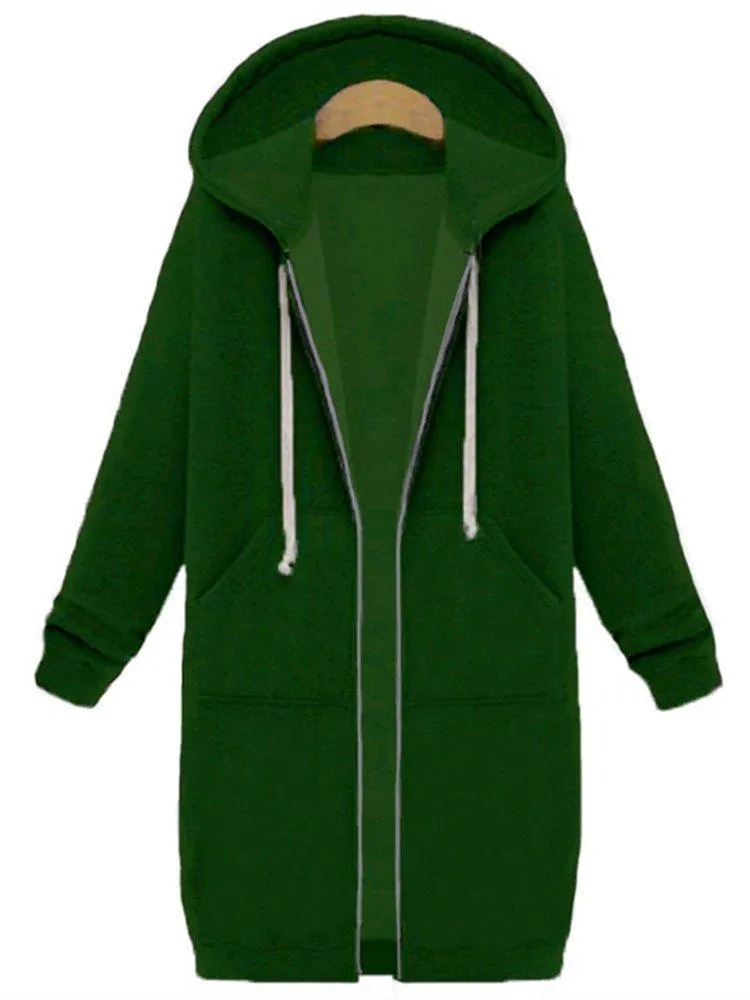 Cute Zip Up Long Hooded Jackets for Women