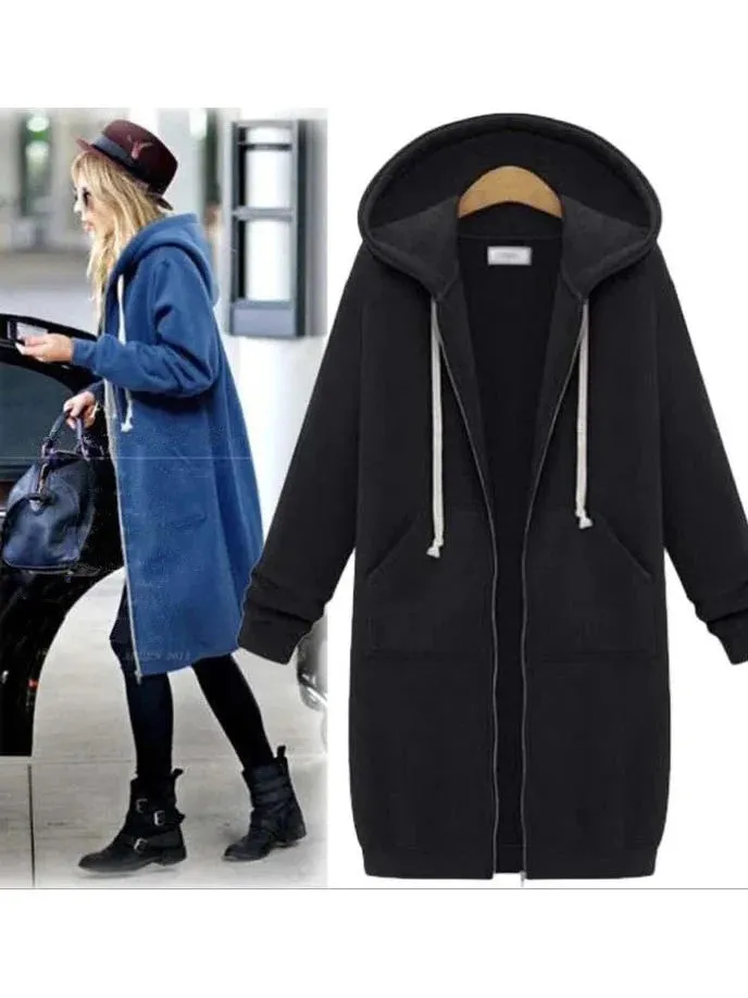 Cute Zip Up Long Hooded Jackets for Women