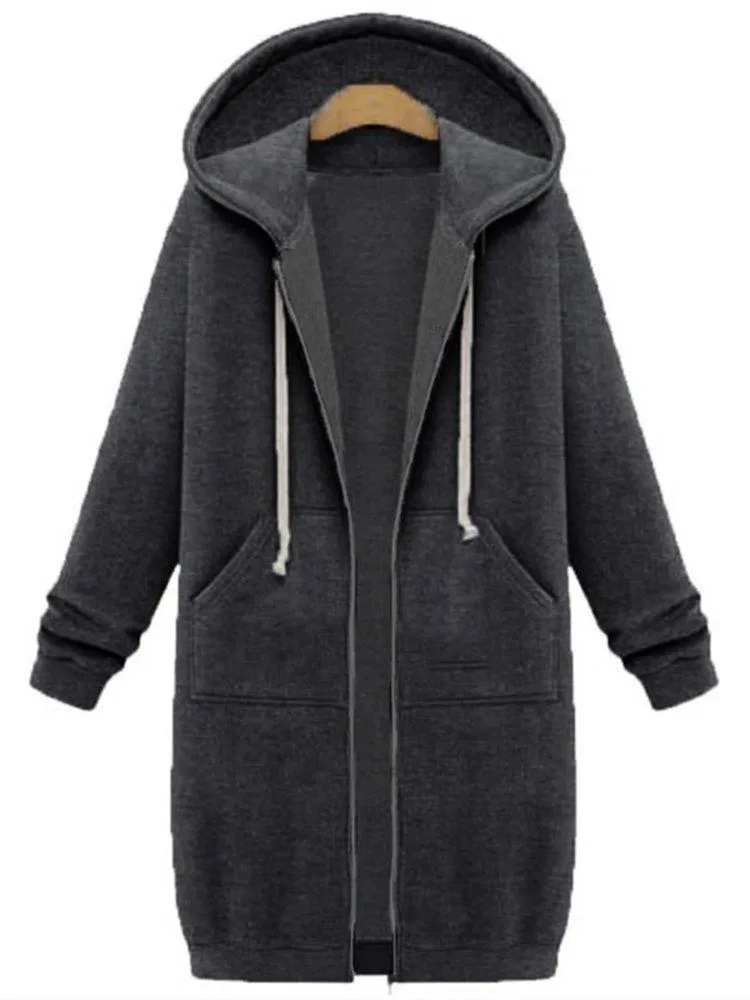 Cute Zip Up Long Hooded Jackets for Women
