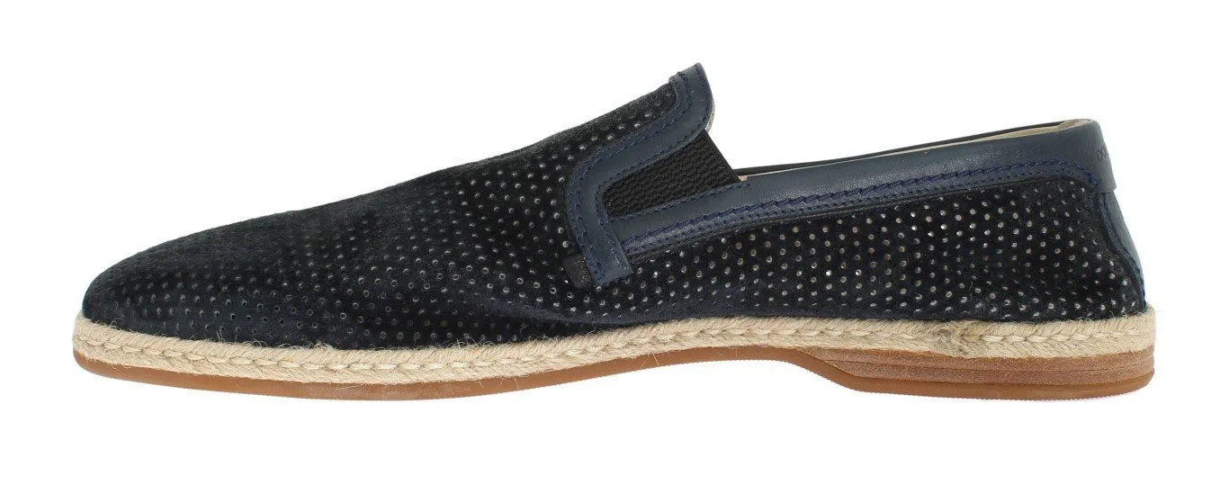 Dark Blue Leather Breathable Loafers