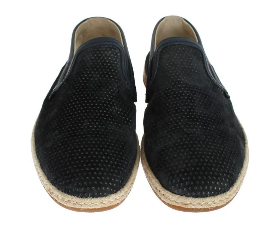 Dark Blue Leather Breathable Loafers