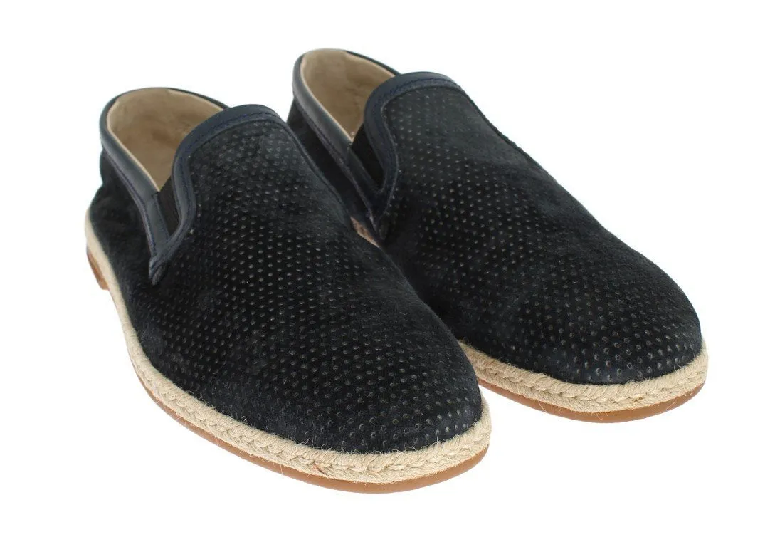 Dark Blue Leather Breathable Loafers