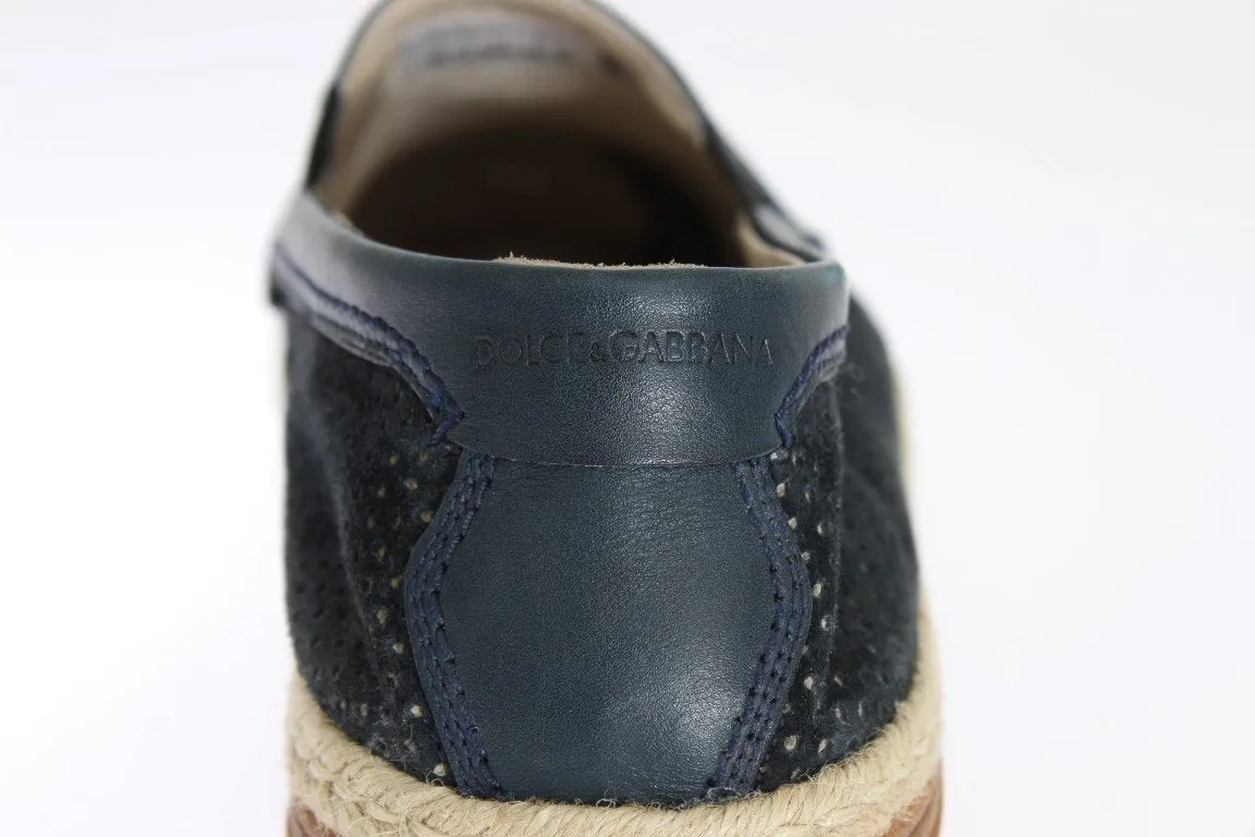Dark Blue Leather Breathable Loafers