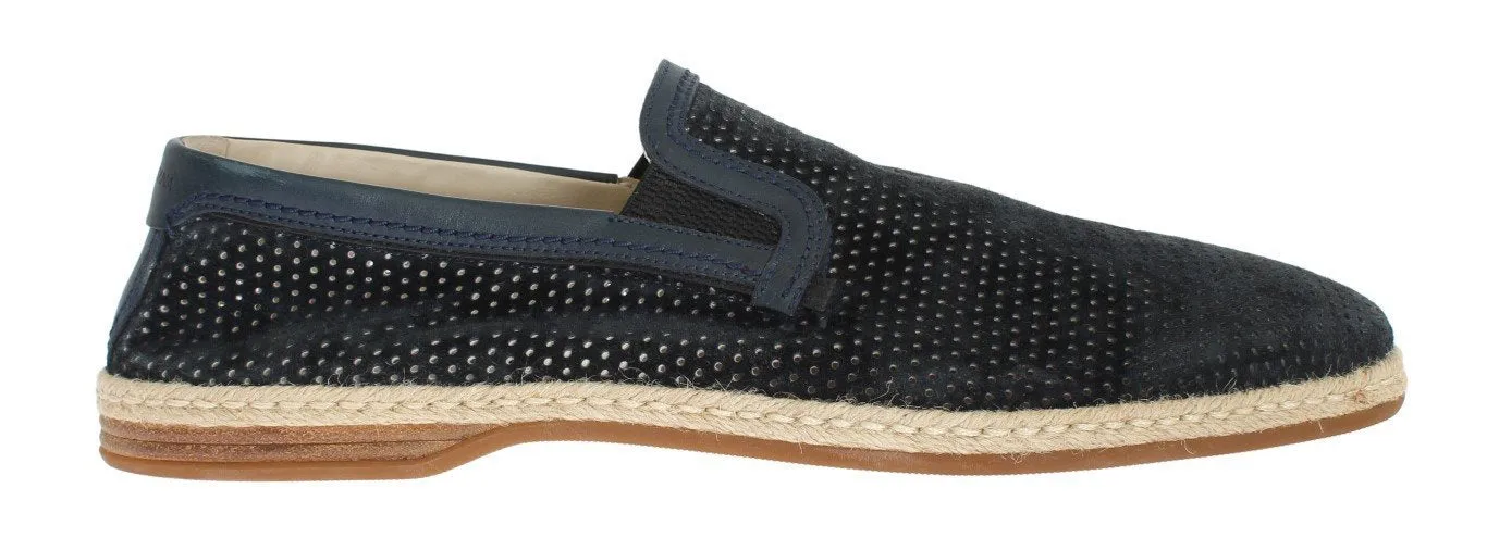 Dark Blue Leather Breathable Loafers