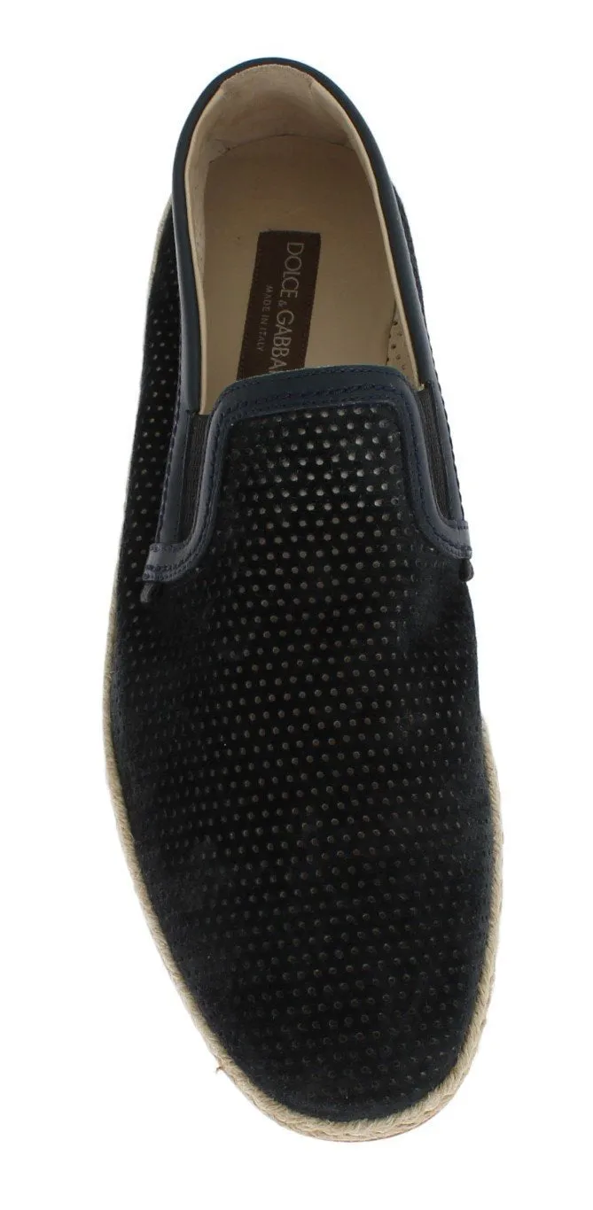 Dark Blue Leather Breathable Loafers