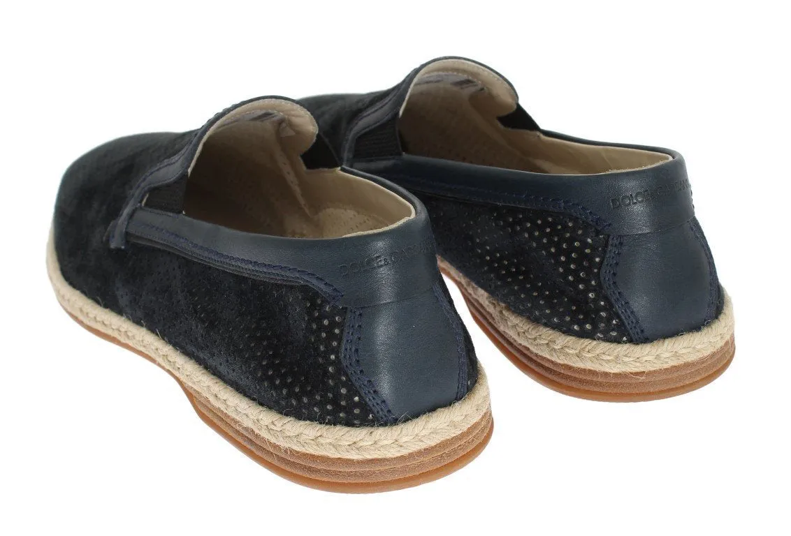 Dark Blue Leather Breathable Loafers
