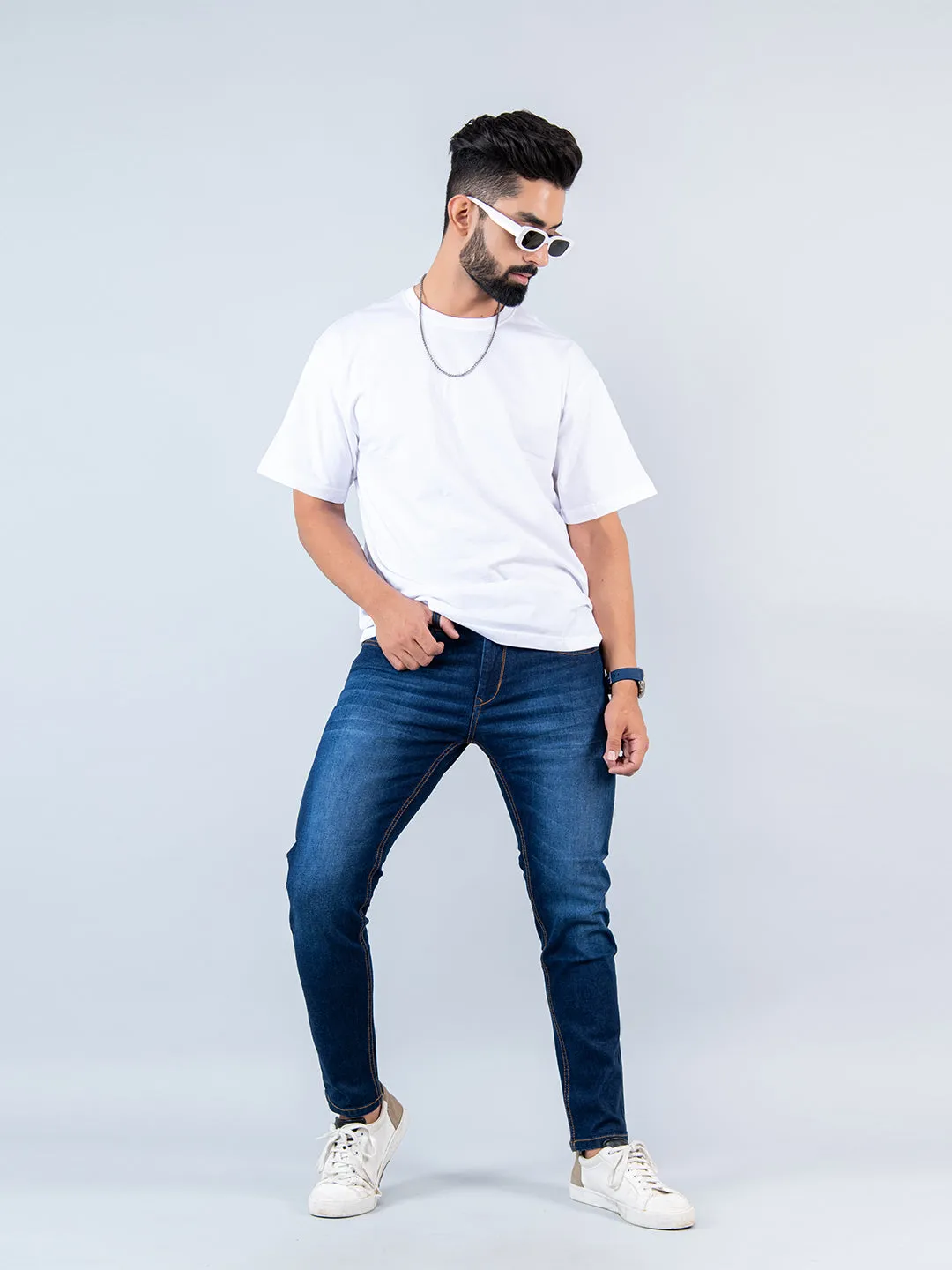 Dark Blue Skinny Ankle Fit Mens Denim Jeans