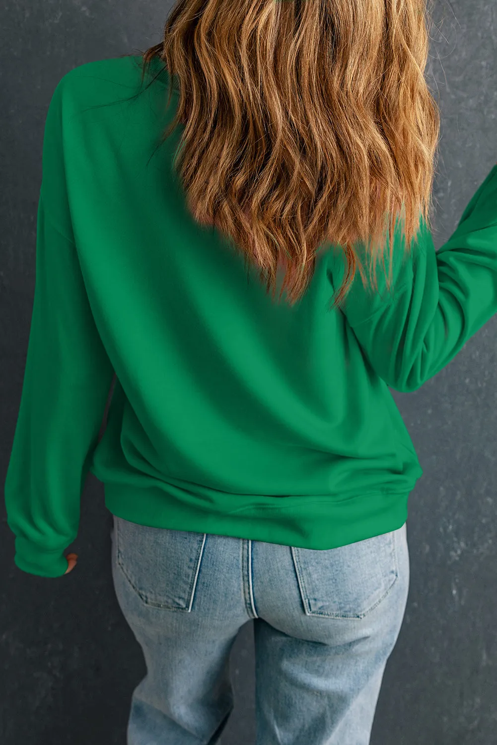 Dark Green St Patricks Clover Bow Printed Drop Shoulder Sweatshirt