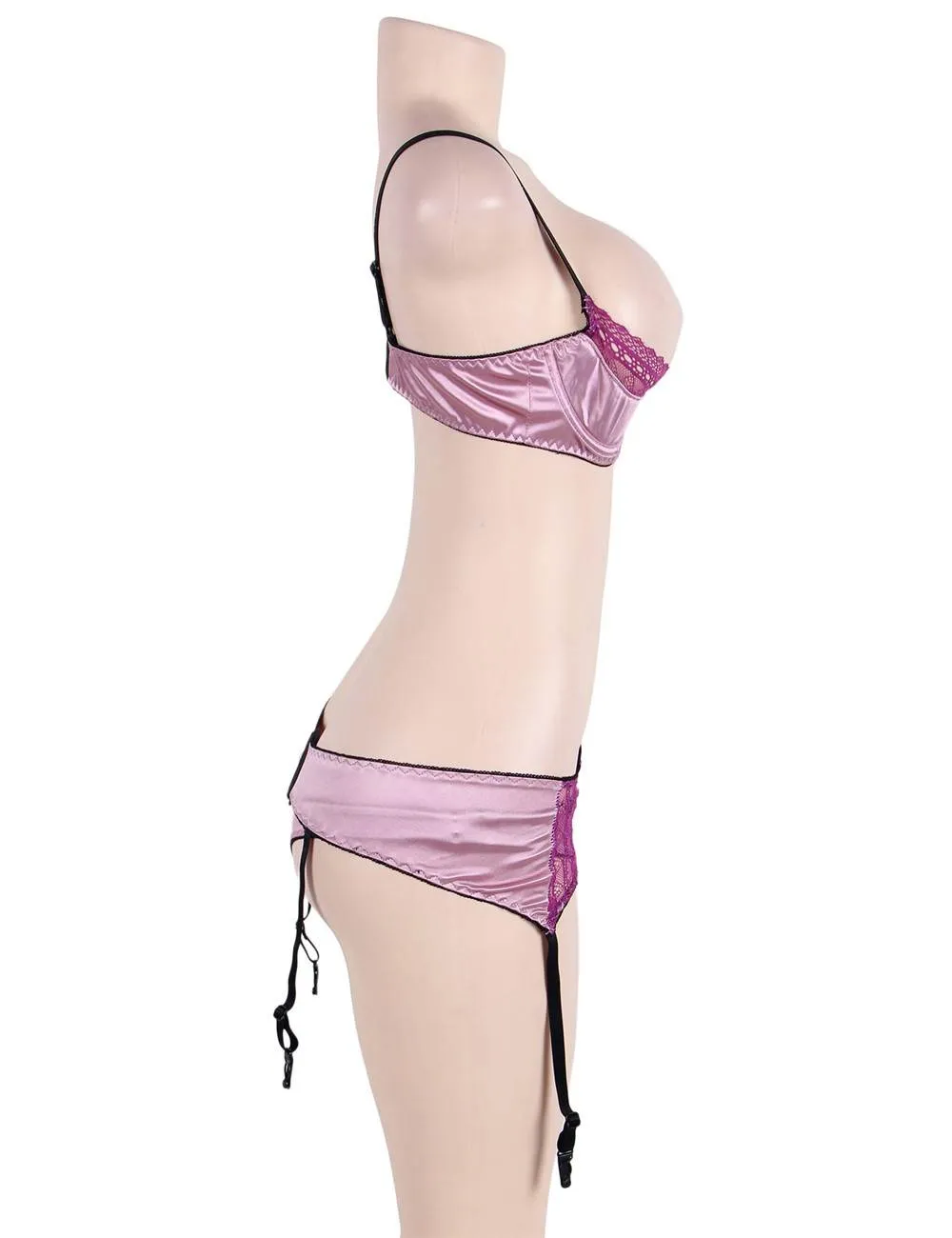 Deluxe Satin Lace Stitching Open Bust Bra Set Egypt