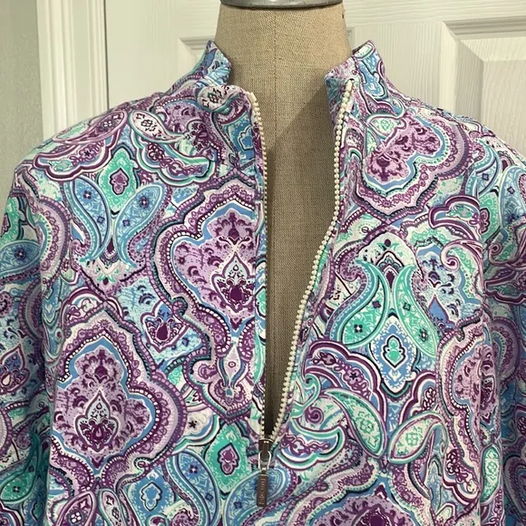 Denim D &amp; Co jacket Paisley purple turquoise white womens plus size 3X brand new