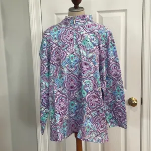Denim D &amp; Co jacket Paisley purple turquoise white womens plus size 3X brand new