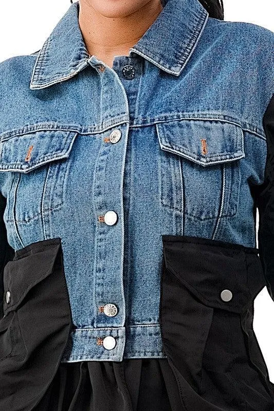 DESIGNER DENIM  MIX LONG JACKET