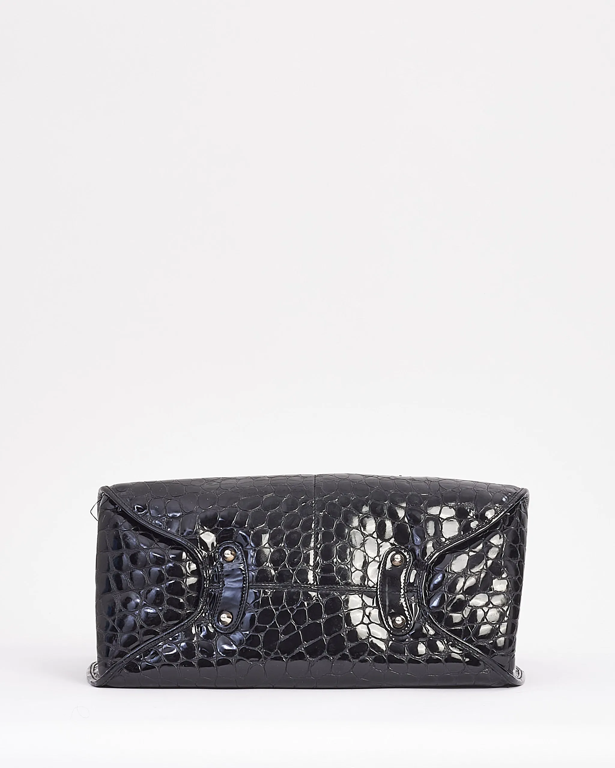 Dior Black Croc Embossed Patent Leather Hobo Bag