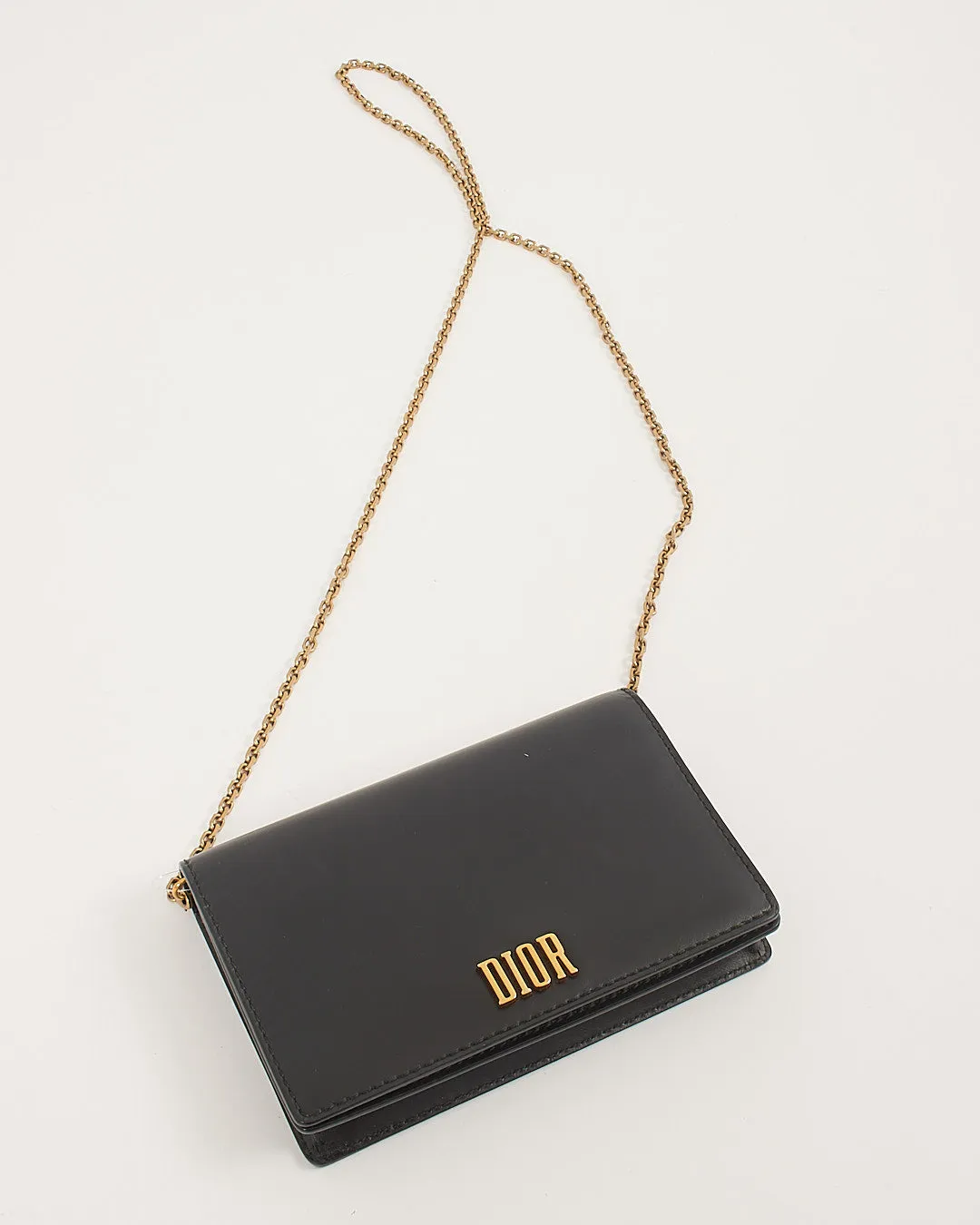 Dior Black Leather DiorAddict Wallet on Chain Bag