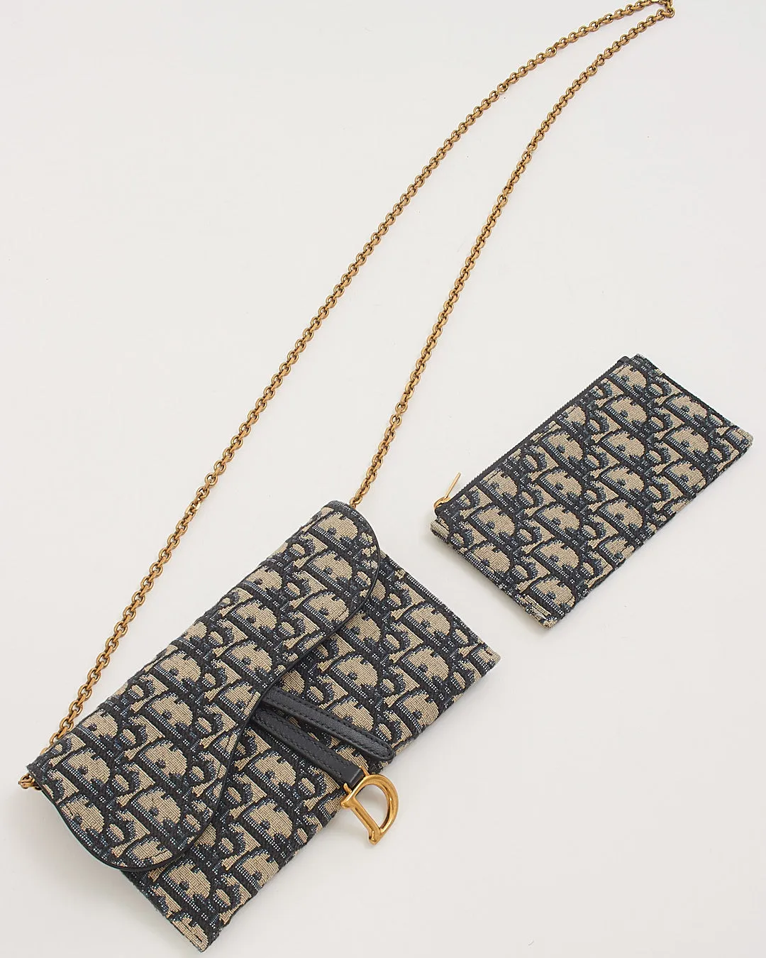Dior Blue Oblique Canvas Wallet on Chain with Pochette