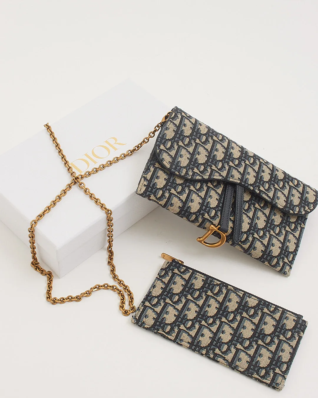 Dior Blue Oblique Canvas Wallet on Chain with Pochette