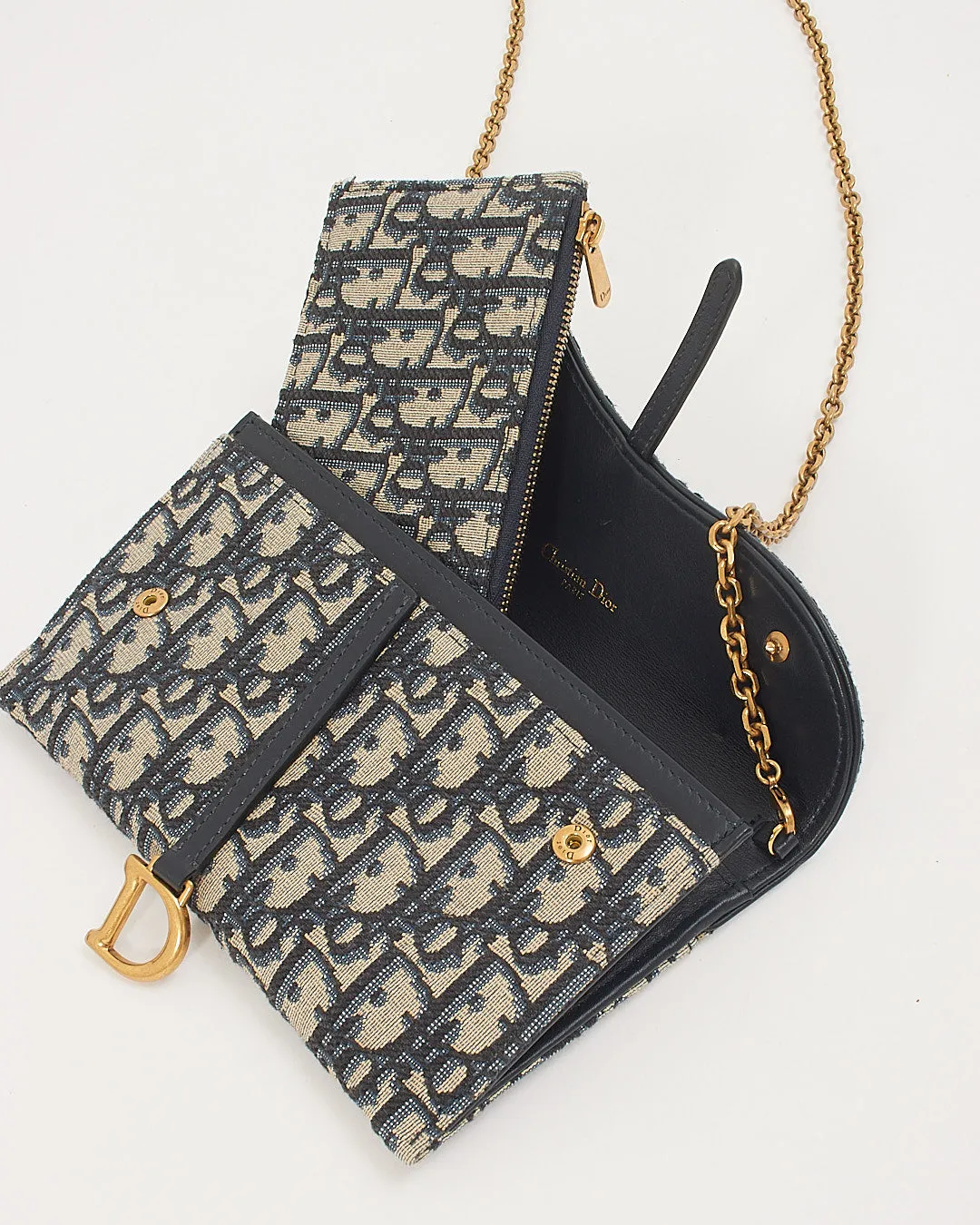 Dior Blue Oblique Canvas Wallet on Chain with Pochette