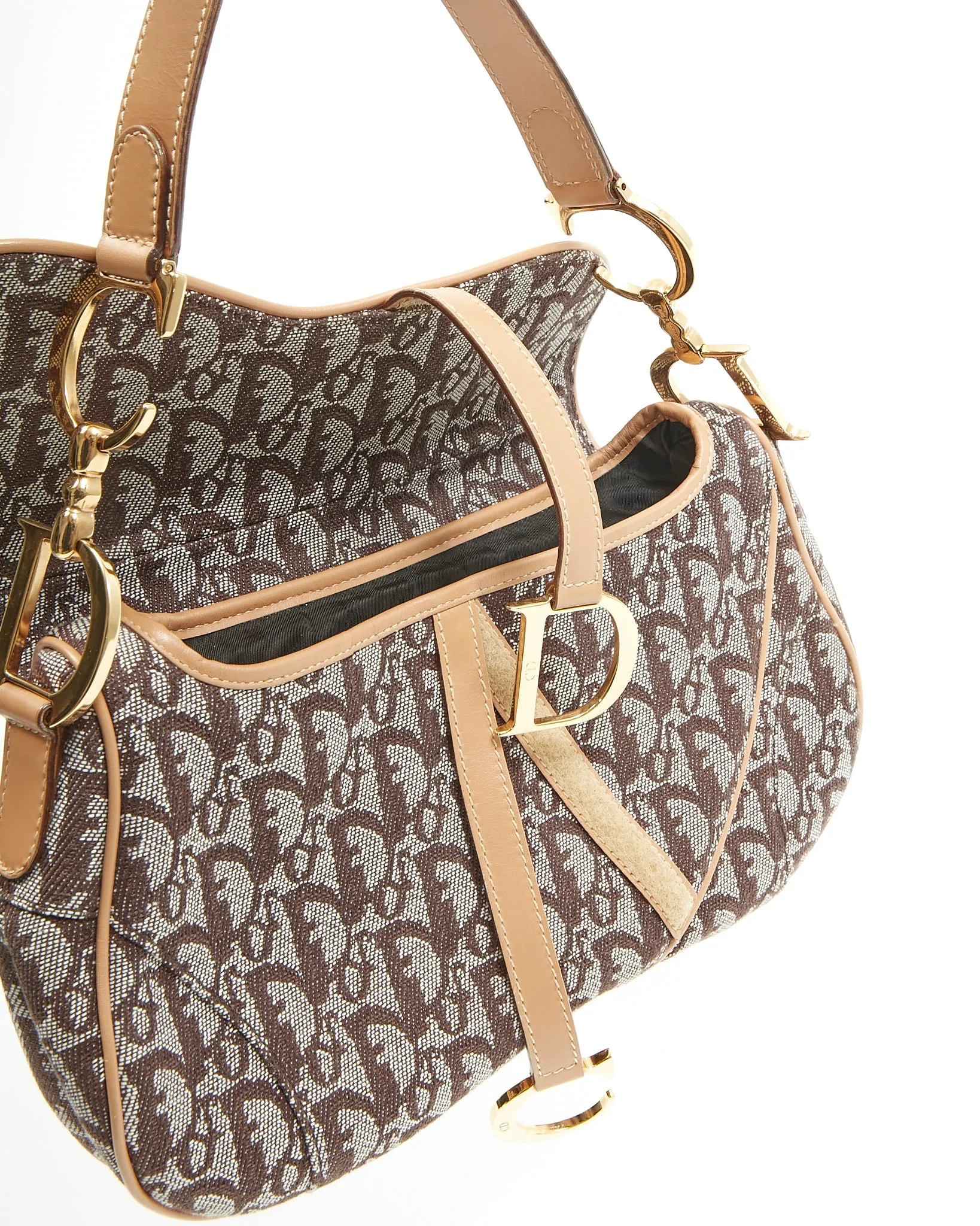 Dior Brown Diorissimo Canvas Double Saddle Shoulder Bag