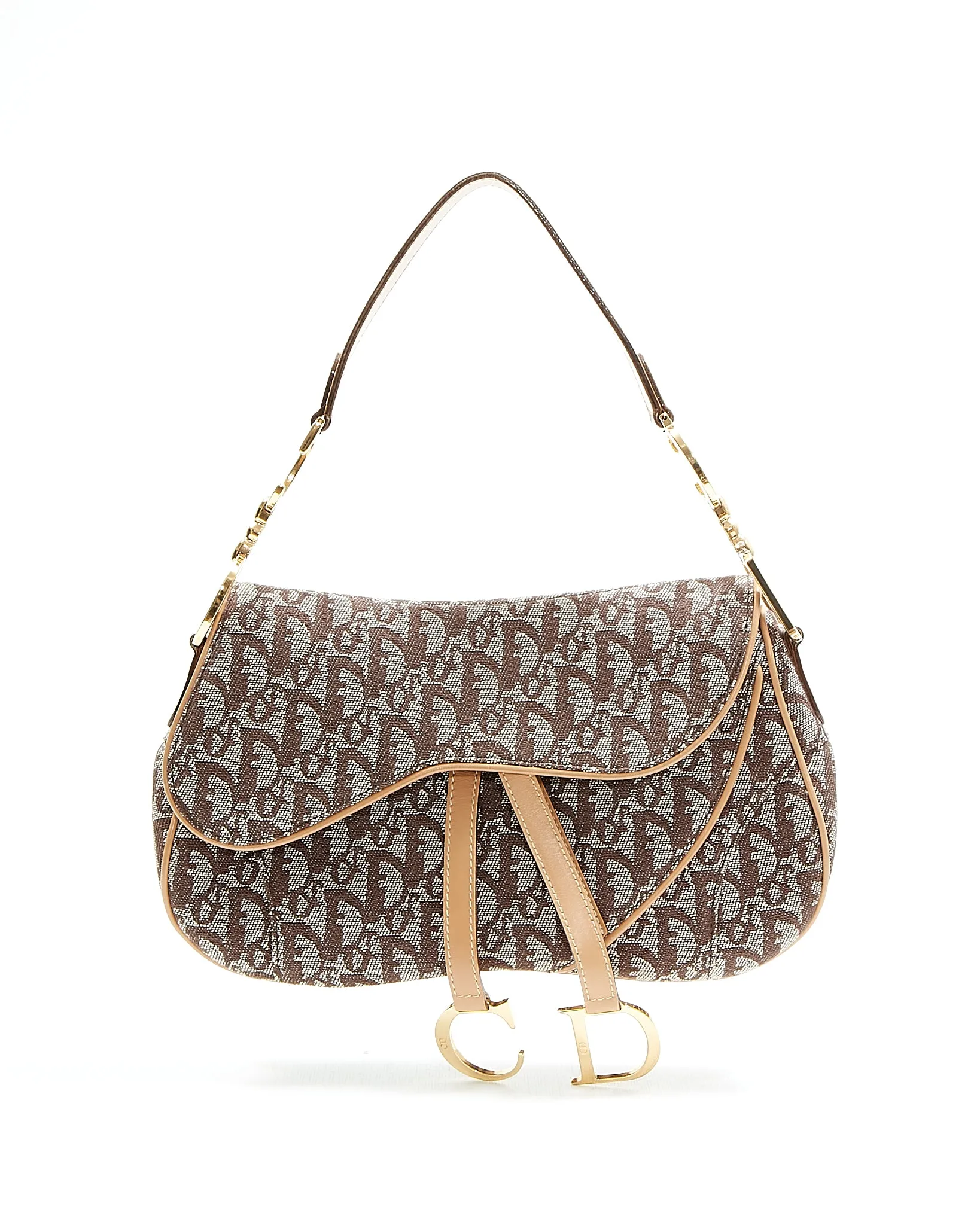 Dior Brown Diorissimo Canvas Double Saddle Shoulder Bag