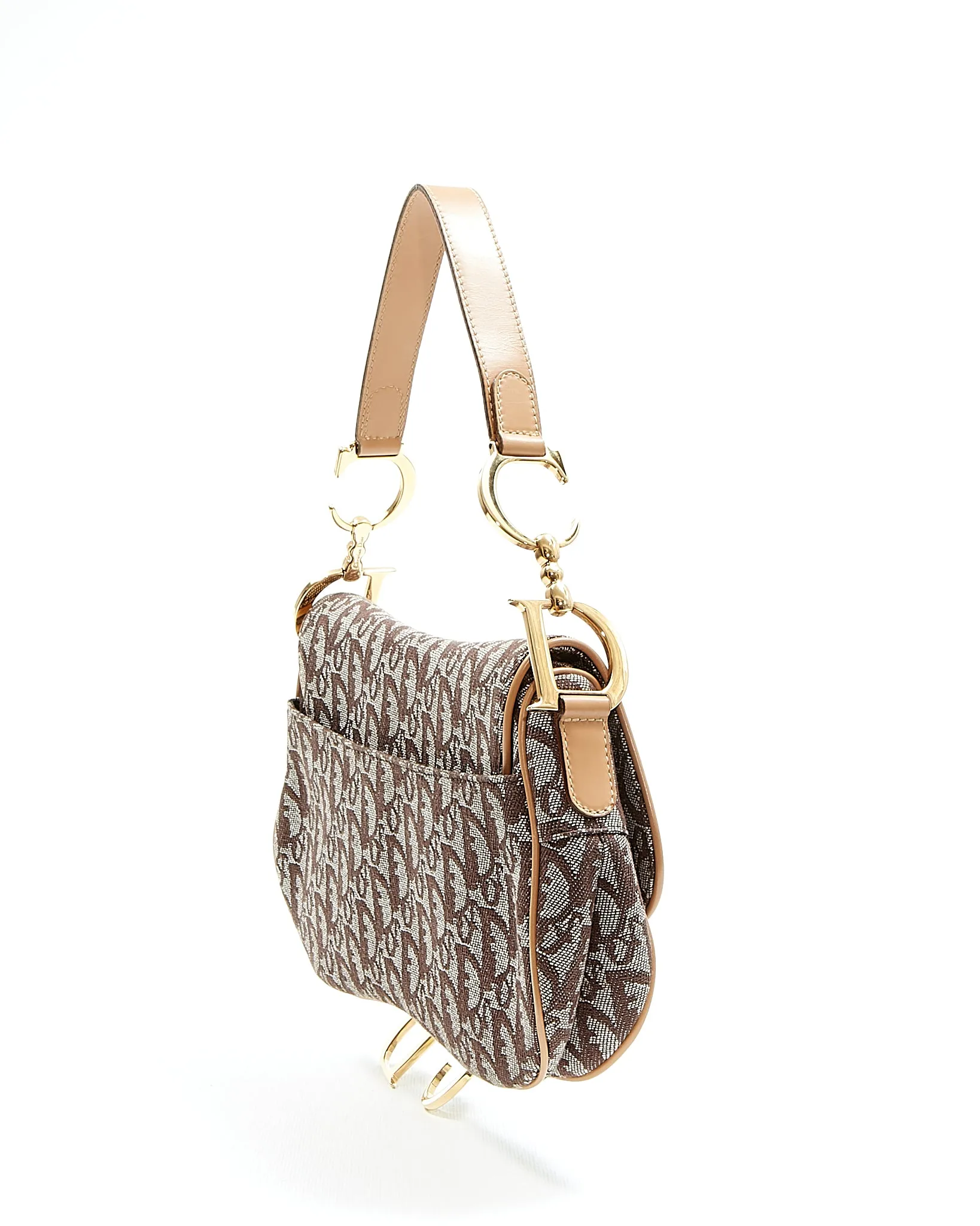 Dior Brown Diorissimo Canvas Double Saddle Shoulder Bag