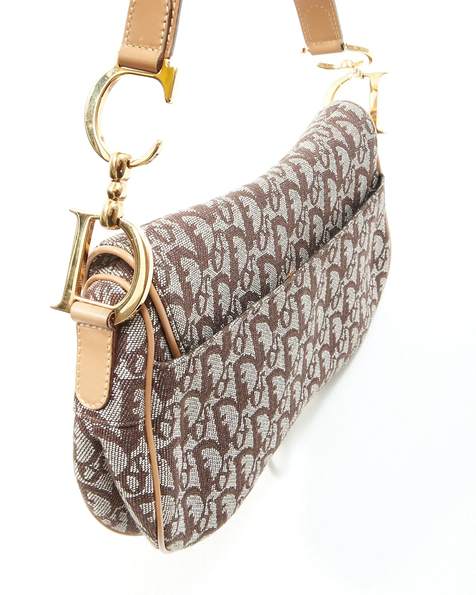Dior Brown Diorissimo Canvas Double Saddle Shoulder Bag