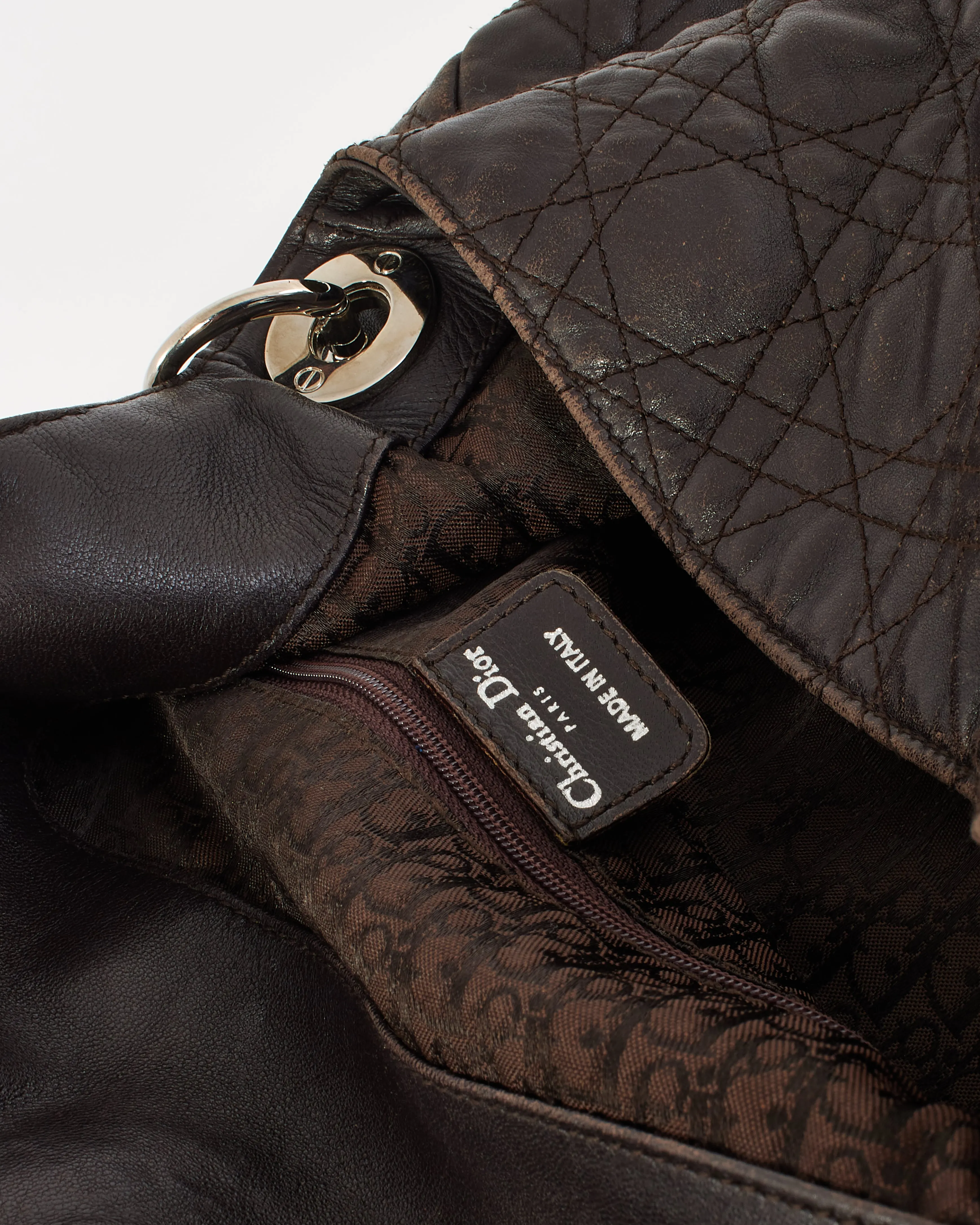 Dior Brown Lambskin Cannage Leather Soft Hobo Bag