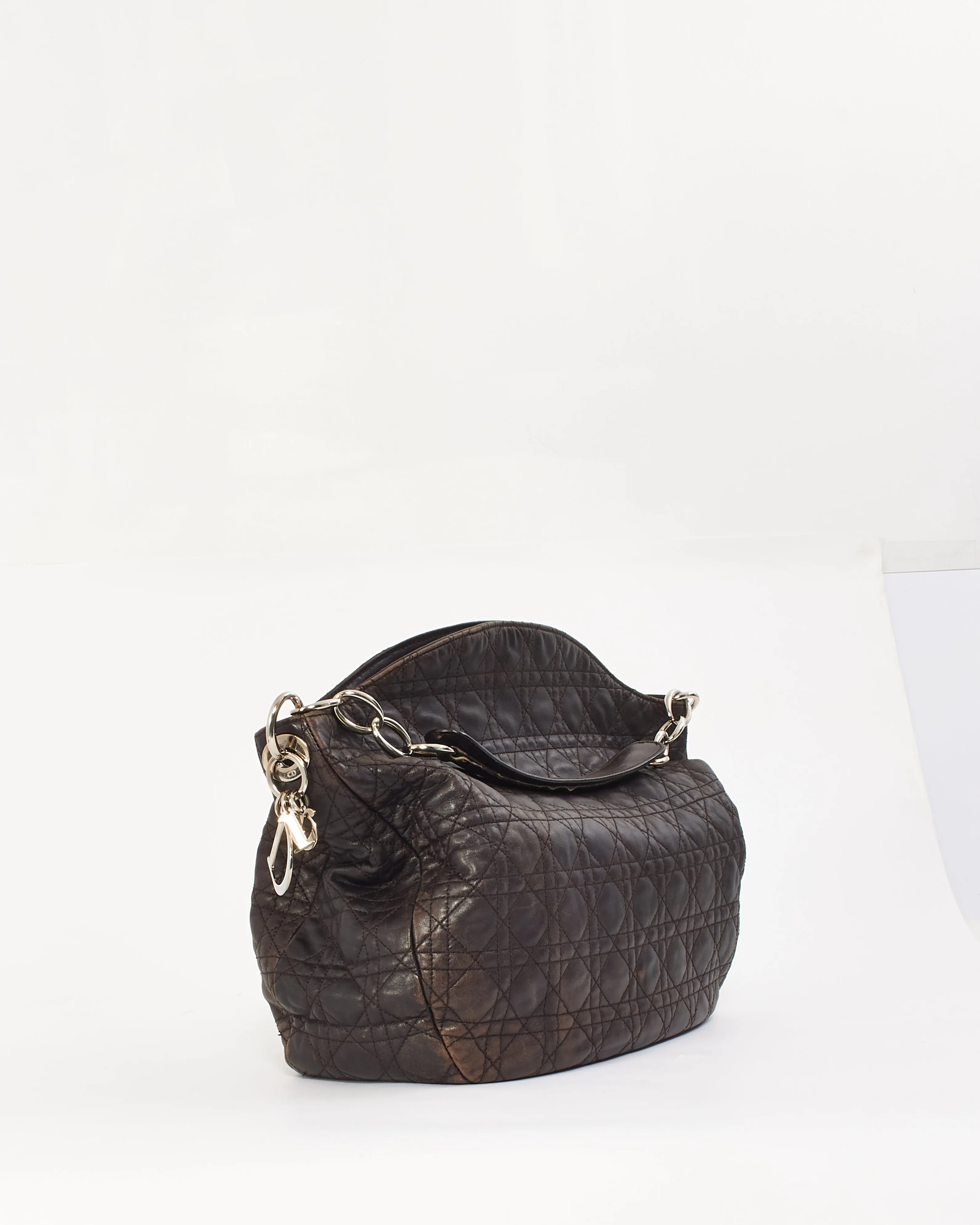 Dior Brown Lambskin Cannage Leather Soft Hobo Bag