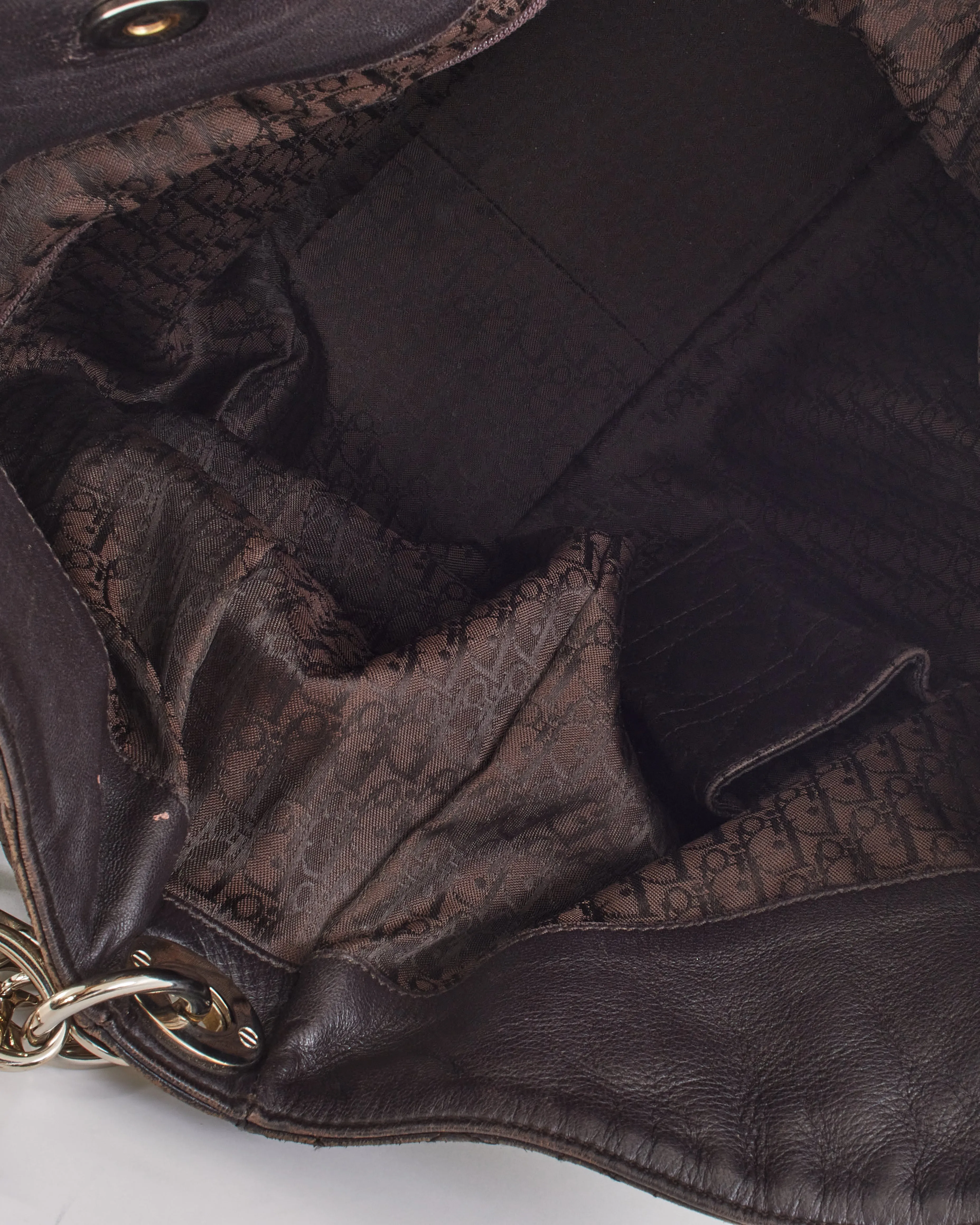 Dior Brown Lambskin Cannage Leather Soft Hobo Bag